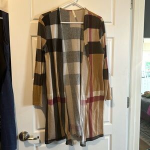 Plaid cardigan/duster size M